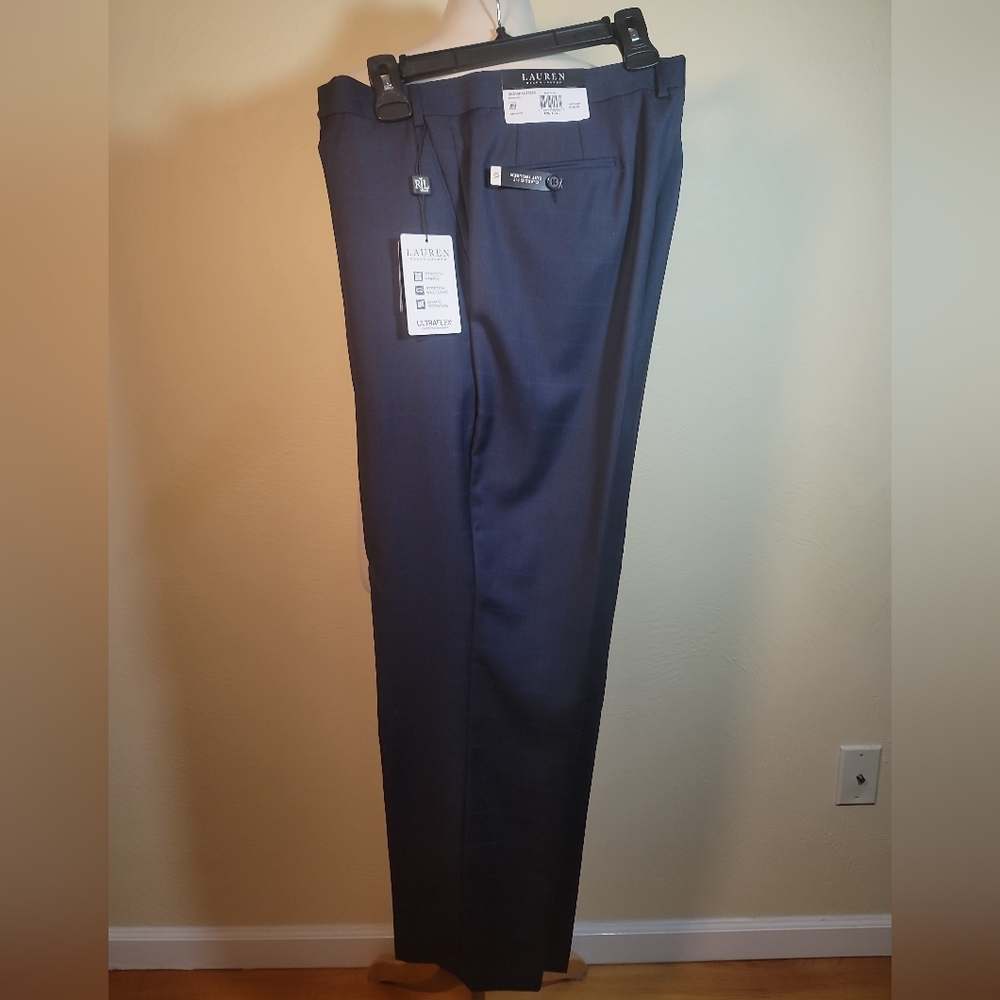 NWT Lauren Ralph Lauren Edgewood Classic Fit blue plaid wool blend 40 X 32 Pants